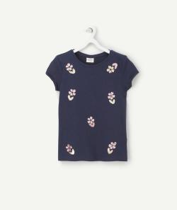T-shirt fille en fibres recyclées bleu marine avec sequins - 12 A