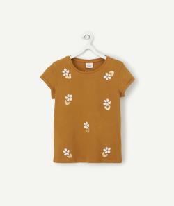 T-shirt fille en fibres recyclées ocre avec sequins réversibles - 8 A