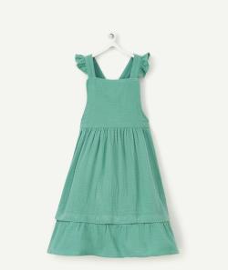 Robe évolutive verte en gaze de coton - 3-9 M