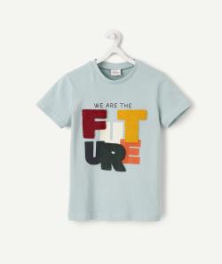 T-shirt garçon en fibres recyclées bleu et message en bouclettes - 4 A