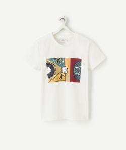 T-shirt garçon en fibres recyclées blanc thème basket - 14 A