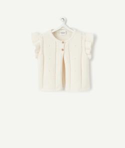 Gilet rose en tricot bébé fille avec manches volantées - 9 M