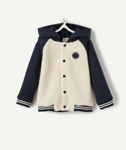 Gilet bleu marine en bouclettes bébé garçon à capuche amovible - 6 M