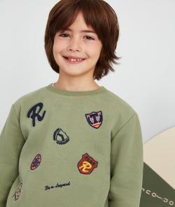 Sweat vert en coton bio avec patch garçon - 2 A