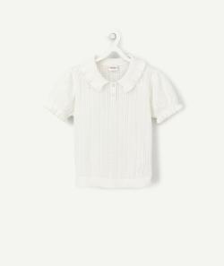Pull blanc fille en coton et ajouré à manches courtes - 12 A
