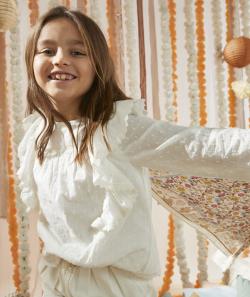Blouse fille blanche effet plumetis avec volants - 5 A