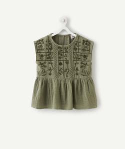 Blouse sans manches fille en gaze de coton kaki - 8 A