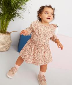 Robe rose fleurie avec détails volantés bébé fille - 12 M