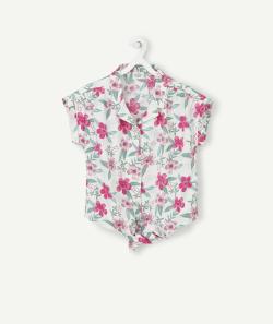 Chemise en coton fille imprimée fleurie et avec noeud - 12 A