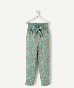 Pantalon fluide fille en viscose responsable vert imprimé fleurs - 2 A