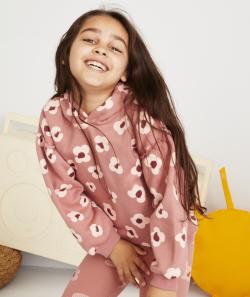 Sweat fille rose et fleuri en fibres recyclées avec une capuche - 10 A