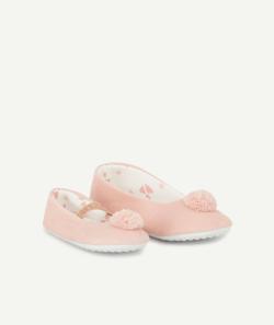 Chaussons fille en velours côtelé rose avec pompon - 32-33