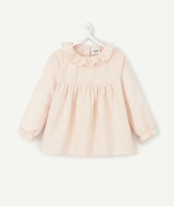 Blouse bébé fille en coton rose pâle avec pois en relief et volants - 3 M