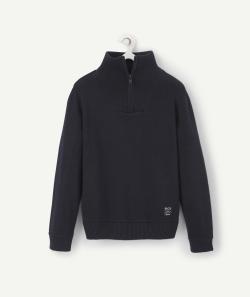 Pull garçon en tricot bleu marine avec col montant zippé - 8 A