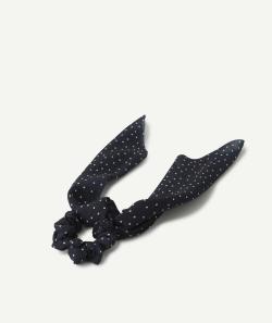 Chouchou fille bleu marine à pois - TU