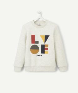 Sweat gris clair avec messages en fibres recyclées garçon - 8 A