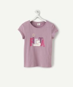 T-shirt fille en fibres recyclées violet avec message - 10 A