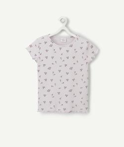 T-shirt cottelé violet fille en fibres recyclées avec imprimé fleuri - 12 A