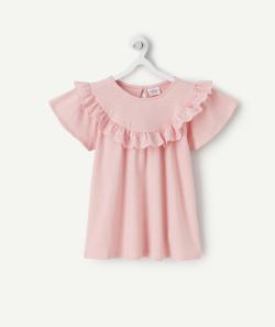 T-shirt fille en fibres recyclées rose avec broderie - 14 A