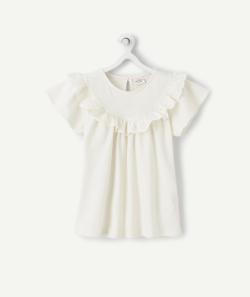 T-shirt fille en fibres recyclées blanc avec volants - 12 A
