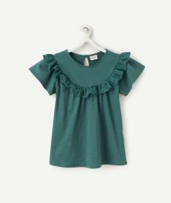 T-shirt fille vert en coton avec broderies anglaise - 4 A