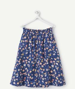 Jupe coupe droite fille bleue en coton et imprimée fleurie - 3 A