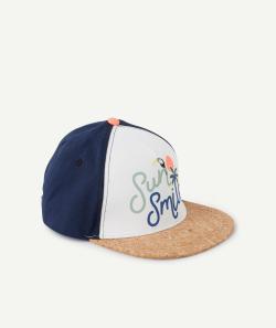 Casquette garçon bleu marine et blanche en coton effet liège - 8-10 A