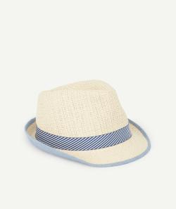 Chapeau de paille garçon avec bande rayée bleue et blanche - 52