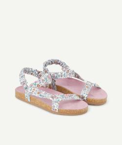 Sandales fille blanches et roses imprimées fleuries avec scratch - 26