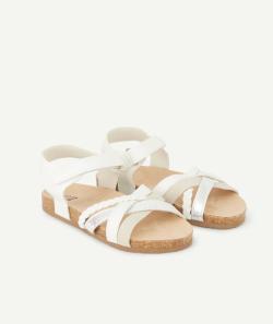 Sandales fille blanches avec lanières tressées et détails couleur argentée - 27