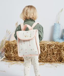 Sac à dos fille en coton blanc et rose avec imprimé pommes - TU