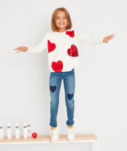 Louise le jean skinny bleue avec ceinture et effets coeur fille - 6 A