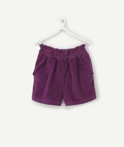 Short violet en velours côtelé fille et volants sur les poches - 3 A