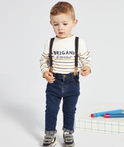 Jean droit bébé garçon en denim less water avec bretelles amovibles - 9 M
