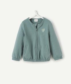 Gilet zippé bébé fille vert avec pois brillants et coeur brodé - 23 M