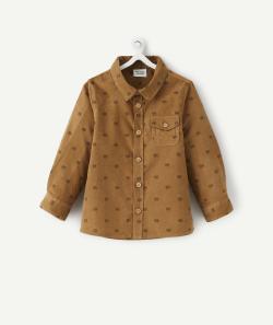 Chemise bébé garçon en velours côtelé marron aux motifs ours - 9 M