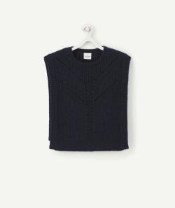 Pull en tricot fille sans manches bleu marine et brillant - 2 A