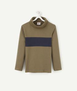 Sous-pull col roulé garçon vert et bleu marine en coton - 4 A