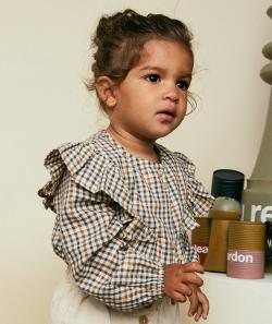Chemise à carreaux avec liserets couleur dorée et volants bébé fille - 12 M