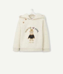 Sweat écru à capuche avec animation ours bébé garçon - 6 M