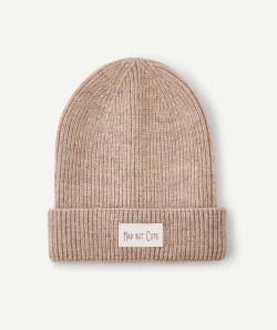 Le bonnet fille en tricot beige avec message - TU
