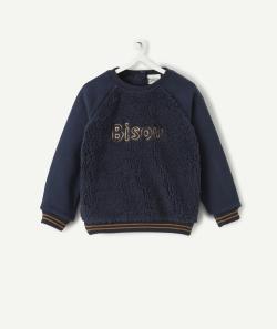 Sweat bleu marine à bouclettes et message bisous bébé garçon - 3 M