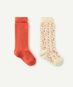 Lot de 2 paires de collants orange et imprimé fille - 35-38