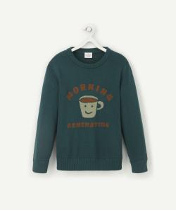 Pull en tricot vert message et café garçon - 10 A