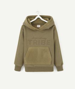 Sweat à capuche garçon kaki avec effet polaire - 2 A