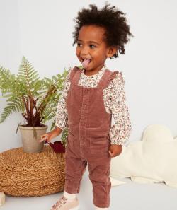Salopette marron avec bretelles volantées bébé fille - 3 M