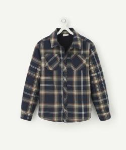 Surchemise garçon à carreaux kaki et marine doublé sherpa - 2 A
