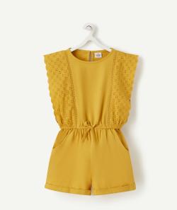 Combishort fille jaune en coton avec broderie anglaise - 6 A