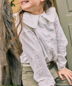 Blouse fille col claudine blanche en broderie anglaise - 10 A