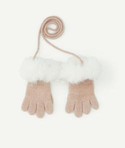 Gants rose pailletés avec imitation fourrure blanche fille - 2-4 A